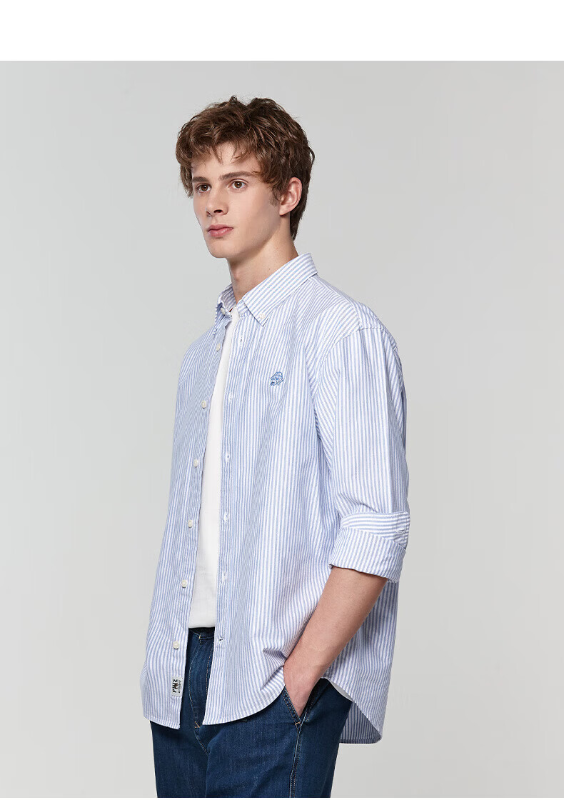 HAZZYS Men's Spring and Autumn Commuter PHIZ Striped Oxford Long Sleeve Shirt 8